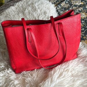 Banana Republic Vibrant Red Leather Tote Bag